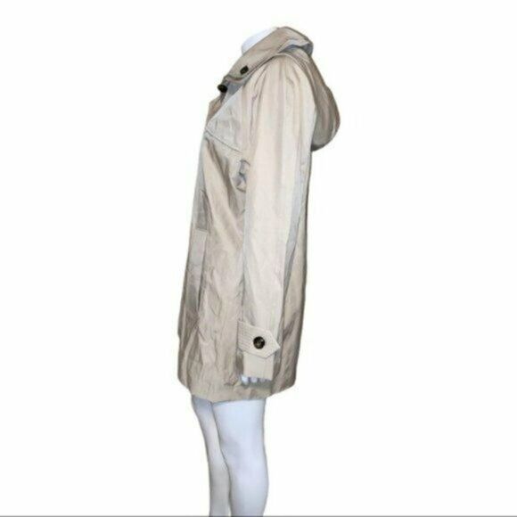 London Fog Stone Single-Breasted Hooded Raincoat Beige Women's Small NWT - Picture 5 of 9